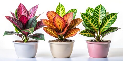 Three Different Colored Dieffenbachia Plants in Pots, White Background, Houseplants, Indoor Plants, Home Decor, Tropical Plants