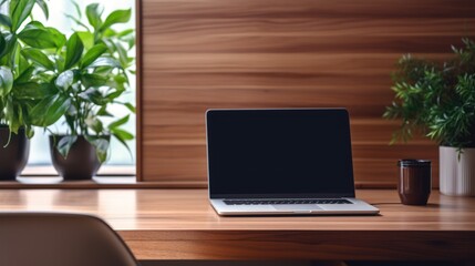 Fototapeta premium desktop computer on a polished wooden desk. 