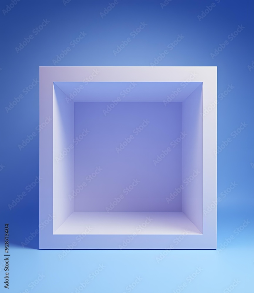 Poster empty blue square shape inside a white cube