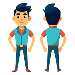 Front and back view of man character