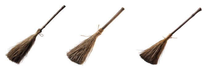 witch's broomstick with wooden handle on isolated background
