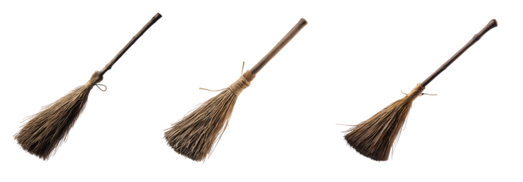 witch's broomstick with wooden handle on isolated background
