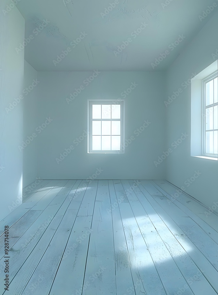 Poster empty room with two windows and light