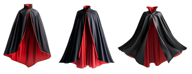 black and red vampire cape with a high collar on isolated background
