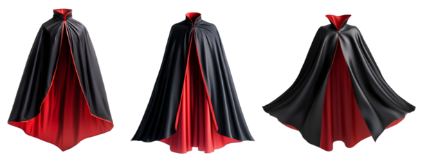 black and red vampire cape with a high collar on isolated background
