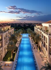 Fototapeta premium Luxury Resort with Long Pool and Palm Trees