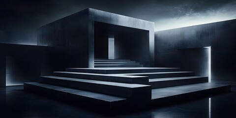 Obraz premium Abstract Minimalist Concrete Architecture Staircase and Doorway