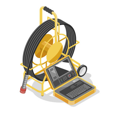 Sewer Pipe inspection camera Tools Wastewater from industrial inspection concept isometic isolated illustration