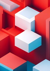 Abstract Geometric Background With Red White And Blue Cubes