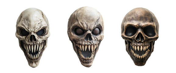 creepy skeleton face mask with sharp teeth on isolated background
