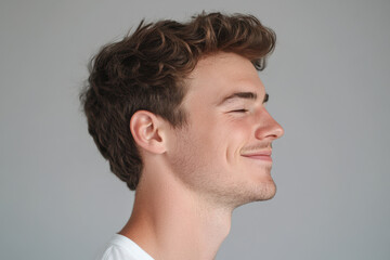 Obraz premium A close up of a man's face with his eyes closed