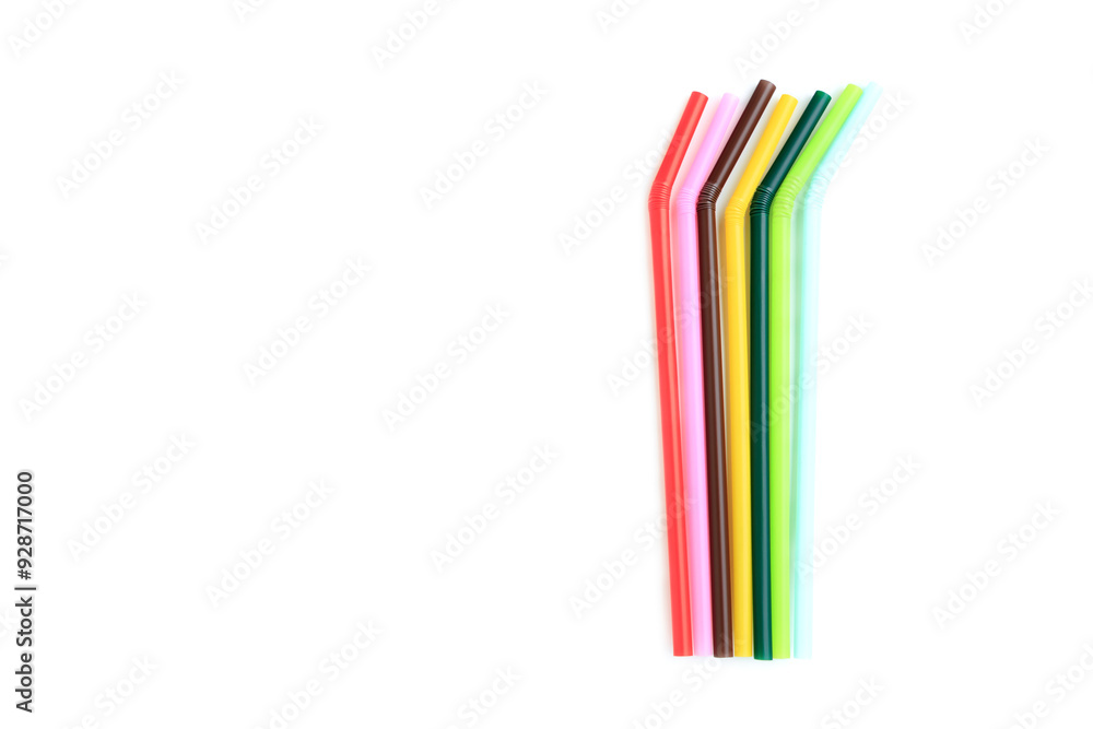 Wall mural colorful plastic straw isolated on white background, plastic drinking straw