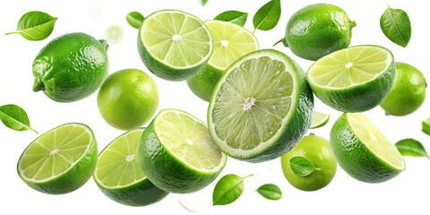 Lime Fruits in Motion PNG with Transparent Cut Out, Flying Delicious Lime Fruits.