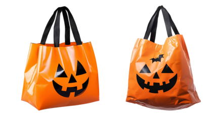 halloween trick-or-treat bag with a pumpkin face on isolated background
