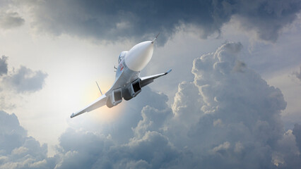 Fighter Jet Soaring Above the Clouds
