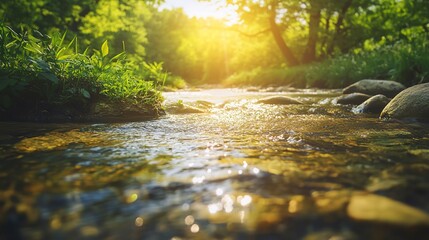 Water sustainability. Sustainable water source. World Water Day concept. Nature landscape of stream water. Freshwater protection and water conservation for a sustainable water source.