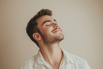 Obraz premium A close up of a man's face with his eyes closed