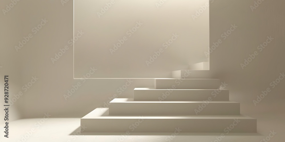 Poster minimalist 3d rendering of white steps with light