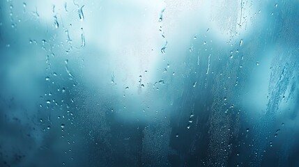 Obraz premium Rain Drops on Window Glass with Foggy Blue Background 