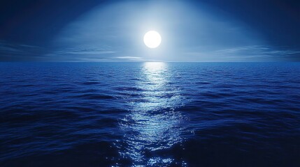 Dark blue ocean water surface reflecting the moonlight 