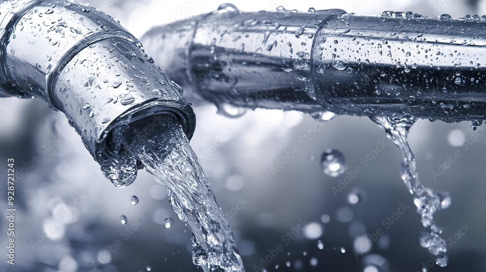 Poster close-up of water pipes leaking and splashing. the image captures the urgency and importance of addr