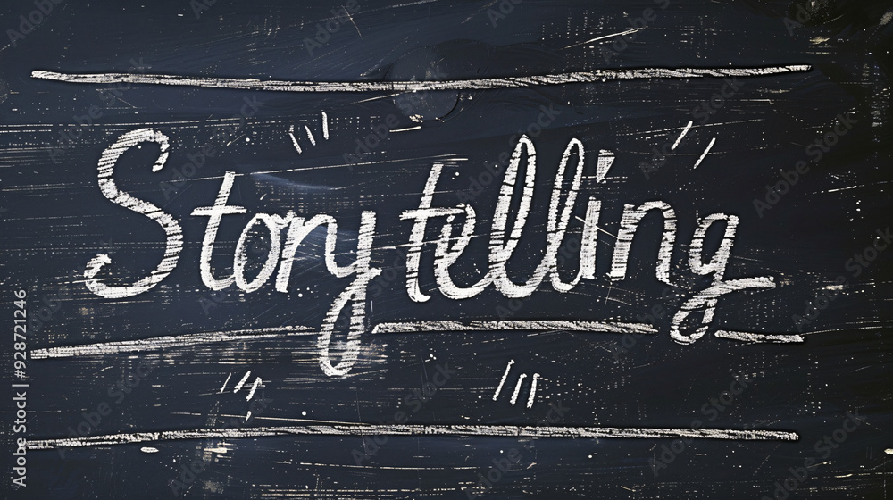 Poster white chalk message on a blackboard with space for text, telling a story