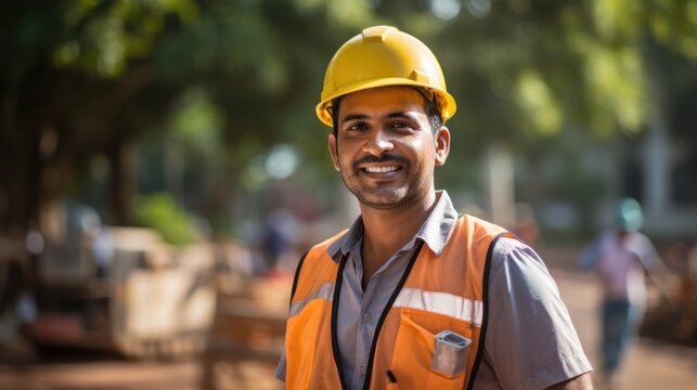 latin indian engineer foreman smiling. 