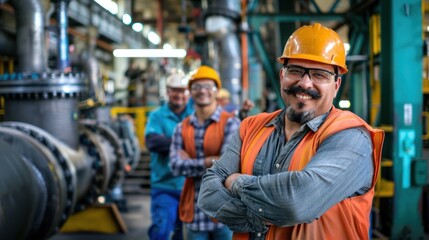 Portrait confident, smiling engineers at power plant 