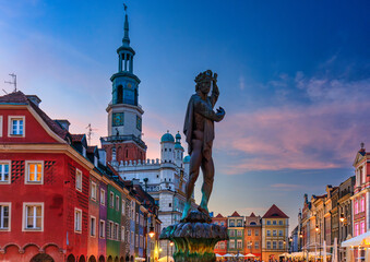 Amazing architecture of the Old Market Square in Poznan at sunset. Poland