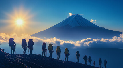 Journey to the Summit: Climbers Equipped for Mount Fuji’s Ascent