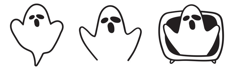 Collection of Halloween ghosts. Outline design. Simple illustrations. Isolated icons on white background.