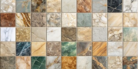 A Collage of Various Marble Tiles, Composed of 4x6 Squares, Featuring a Diverse Array of Colors and Patterns, Marble , Tile , Texture , Design