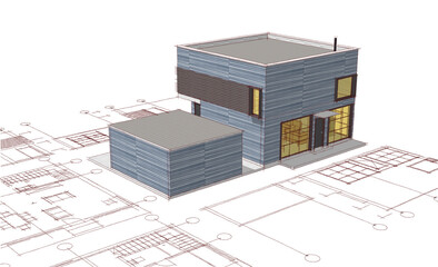 house architectural project sketch 3d illustration	