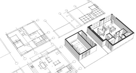 house architectural project sketch 3d illustration	