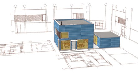 house architectural project sketch 3d illustration	