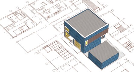 house architectural project sketch 3d illustration	
