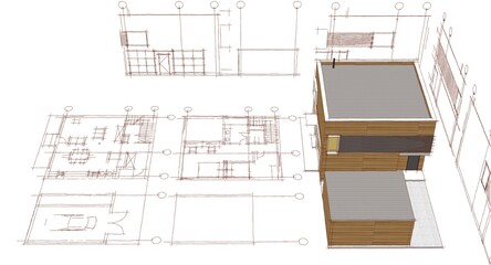house architectural project sketch 3d illustration	