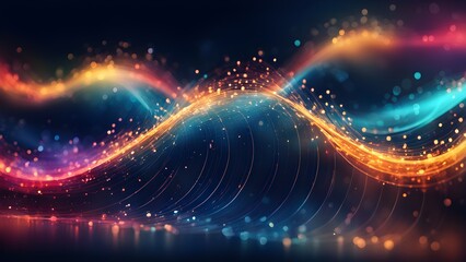 A colorful wave of light with a blue background