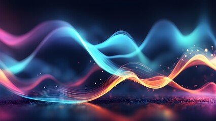 The image is a colorful wave that is made up of different shades of blue, red