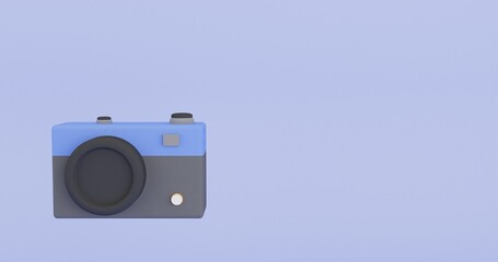 3d realistic camera isolated on blue background.Time to travel concept in minimal style with copy space. 3d render illustration