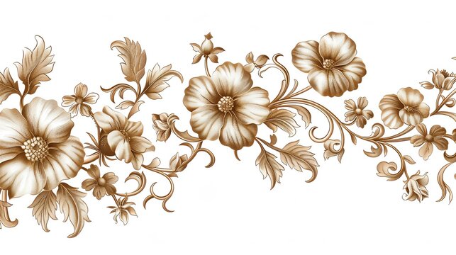 Elegant floral border with intricate details in gold tones, perfect for wedding invitations or decorative design.