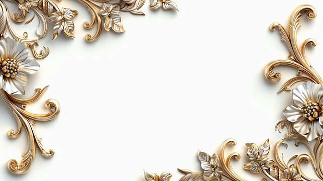 Elegant gold floral frame on white background. Perfect for invitations, greeting cards, and other designs.