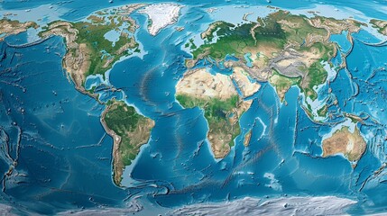 Create a world map showing the distribution of global natural disasters, including earthquake-prone areas and hurricane paths.