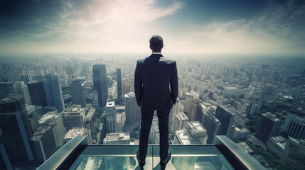 Fototapeta premium businessman with cityscape view background