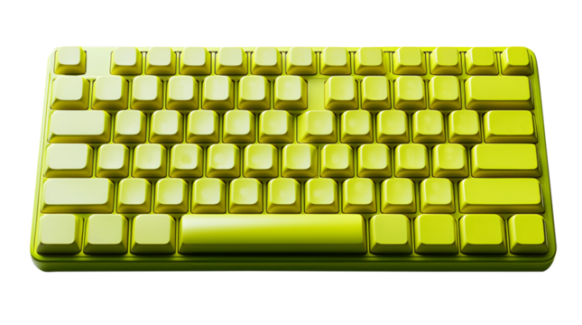 Green keyboard isolated on cut out PNG or transparent background. Device data from user into computer or electronic device. Rectangular with buttons inside that contain letters, numbers, or symbols.