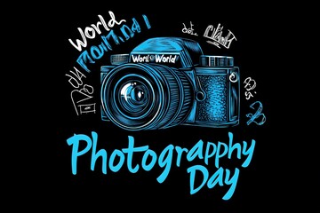 World Photography Day with World Map Background, photographer taking photo. World Photography Day social media banner and instagram banner post design