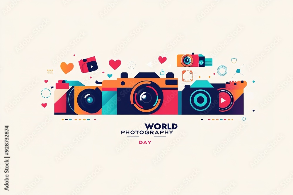 Wall mural world photography day with world map background, photographer taking photo. world photography day so