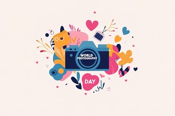 Obraz premium World Photography Day with World Map Background, photographer taking photo. World Photography Day social media banner and instagram banner post design