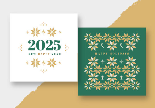 New Year Greeting Card Layout with Geometric Christmas Decoration