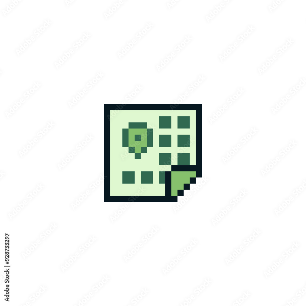 Wall mural Map label application pixel art icon. Location with pin. Flat style. Web design, mobile app. 8-bit sprite. Game assets. Isolated abstract vector illustration.